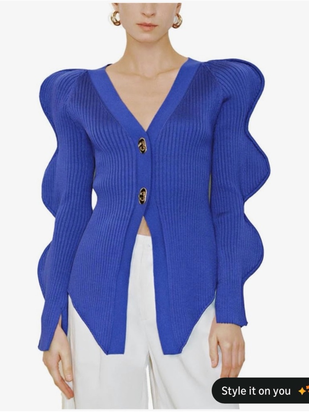 Urban Revivo Wavy Sleeve Ribbed Cardigan - Electric Blue